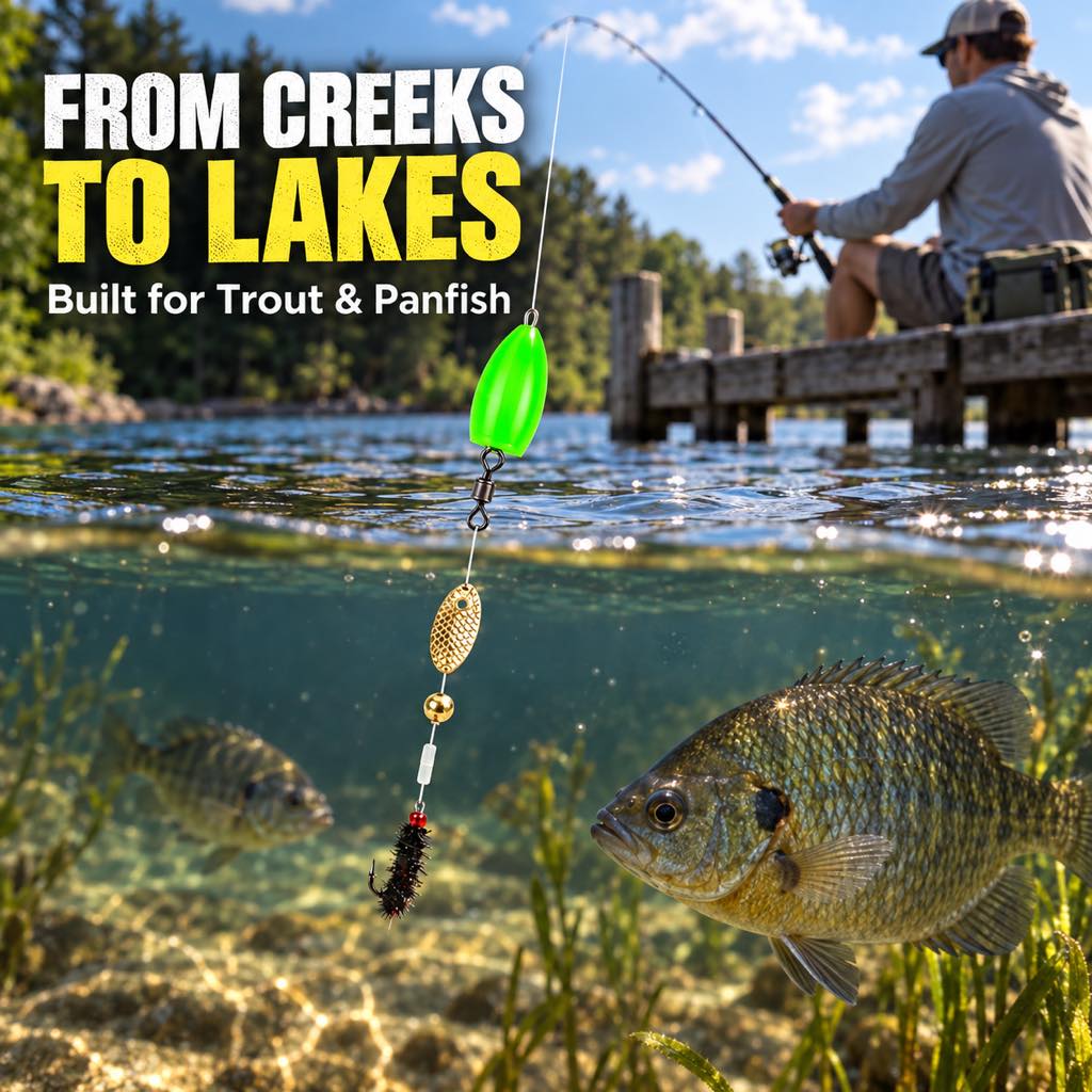 Spin fly rig for trout and panfish in creeks and lakes