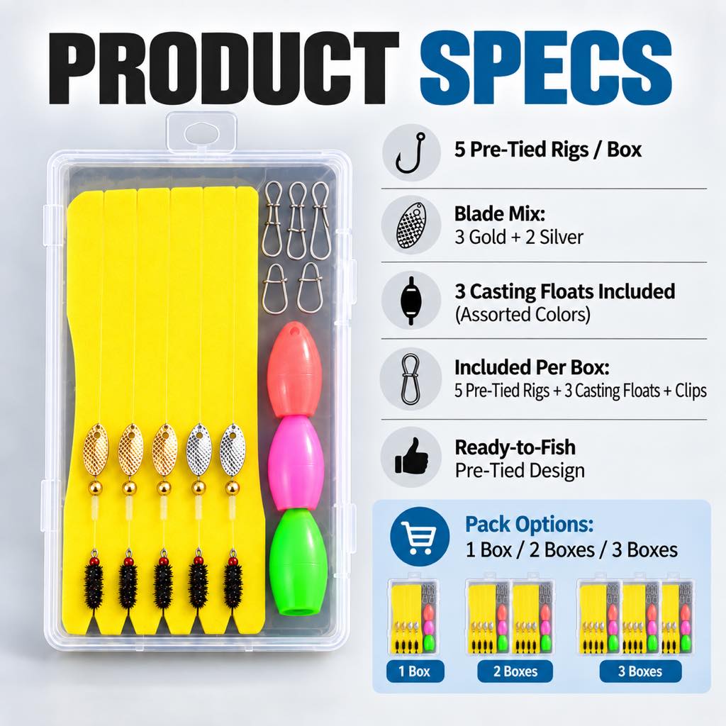 Spin fly rig set specifications and pack options