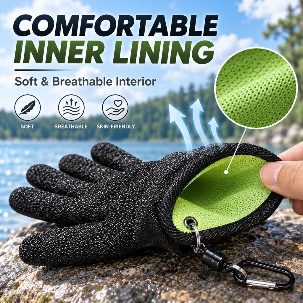 Fishing glove soft breathable inner lining