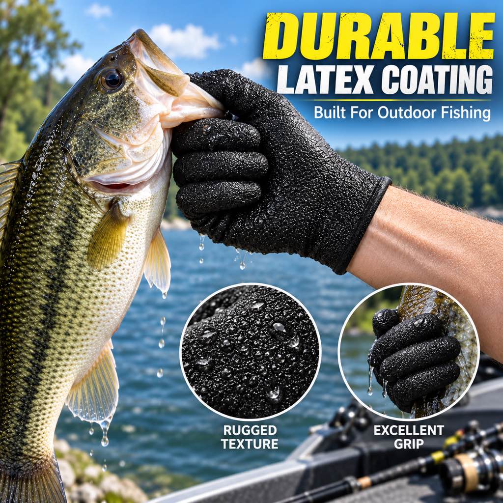 Durable latex coated fishing glove for outdoor fishing