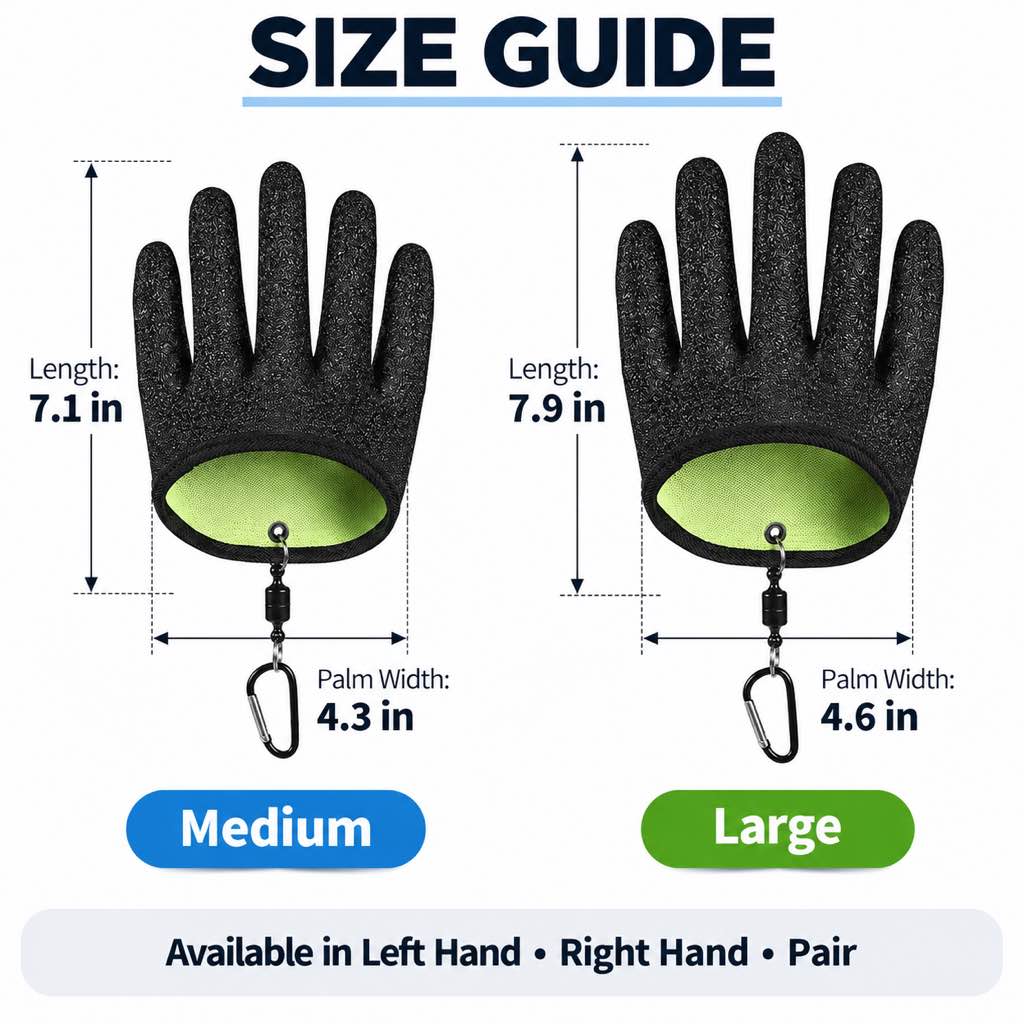 Magnetic fishing glove medium and large size guide