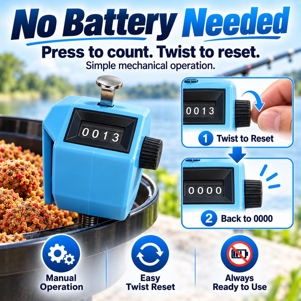 Fishing catch counter with clear 4 digit mechanical display