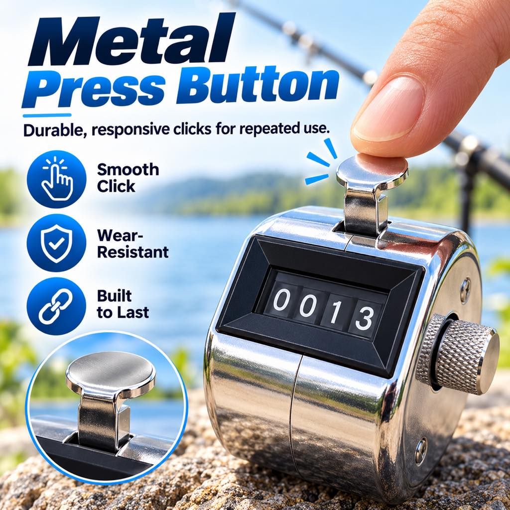 Manual fishing tally counter mounted on a bait tray