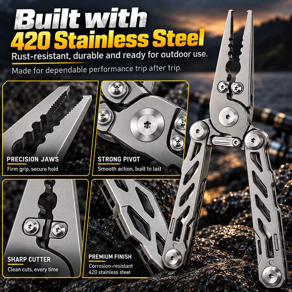 420 stainless steel folding fishing pliers