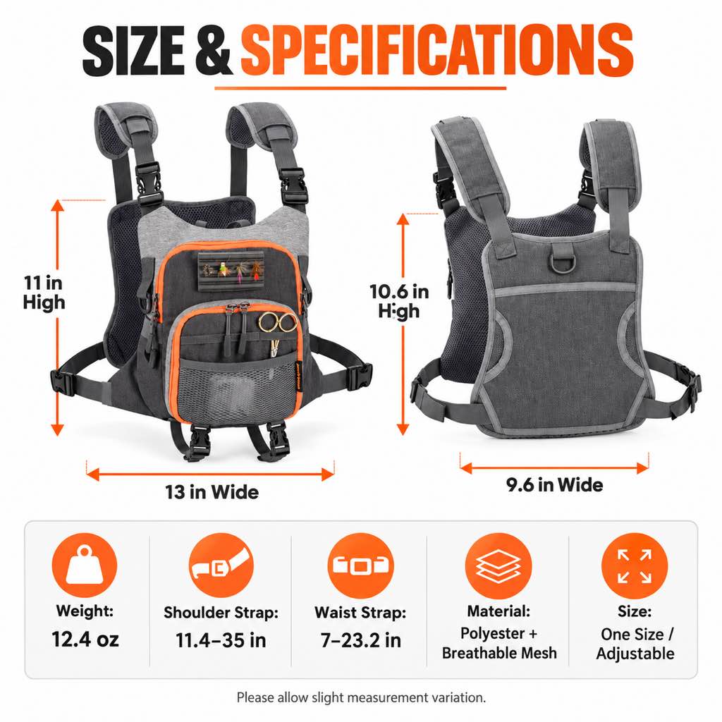 Fly fishing chest pack dimensions and specifications