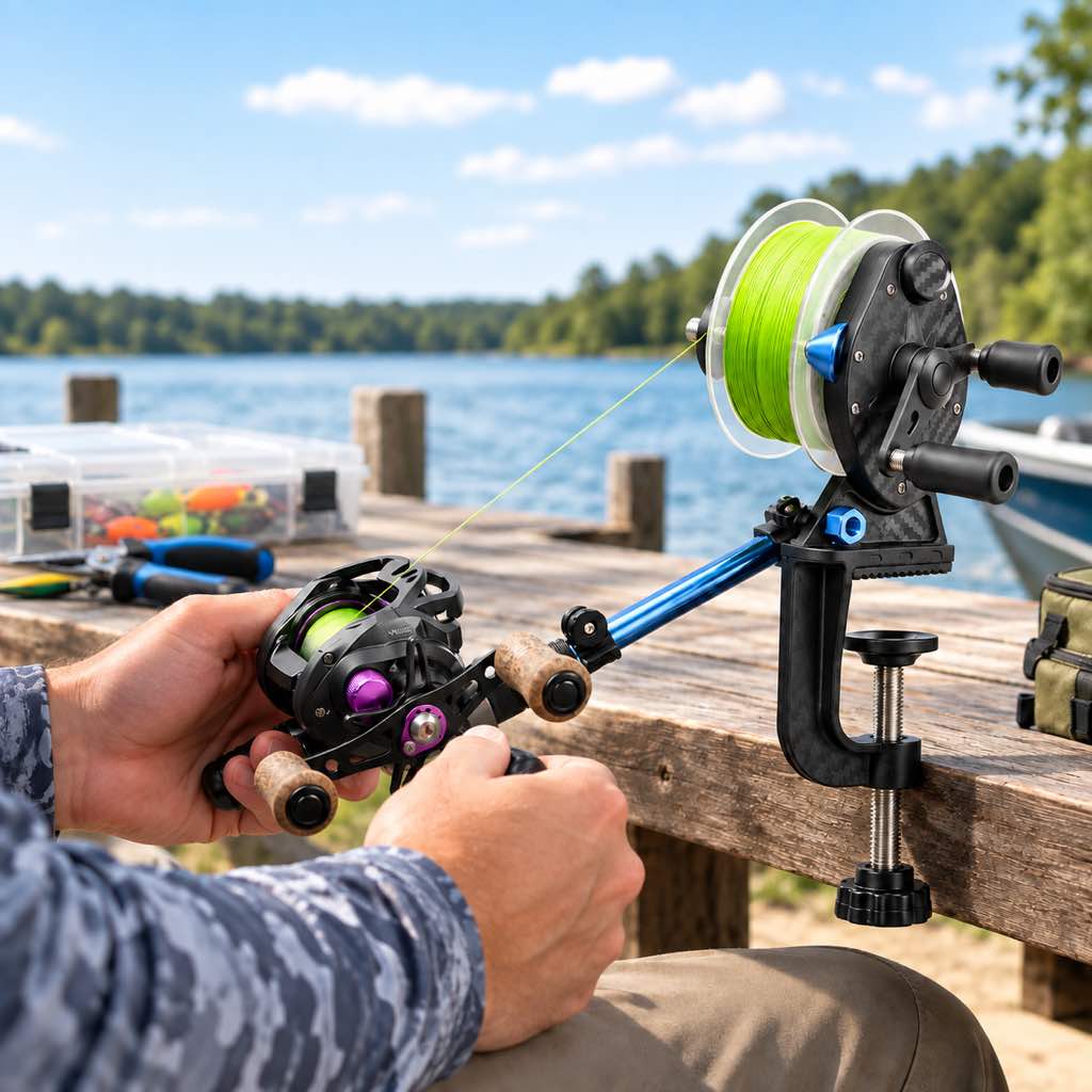 Fishing line winder spooler with clamp base for one-person reel spooling