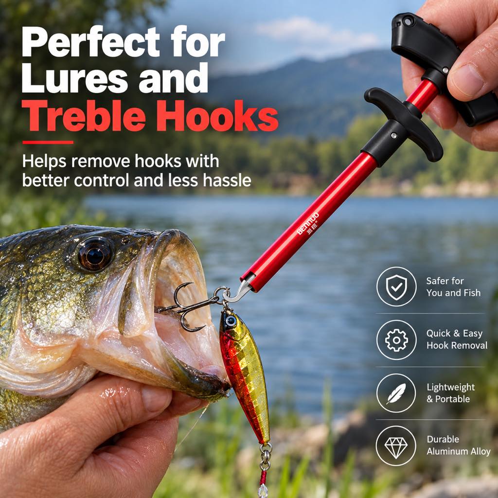 Lure hook remover for treble hook use