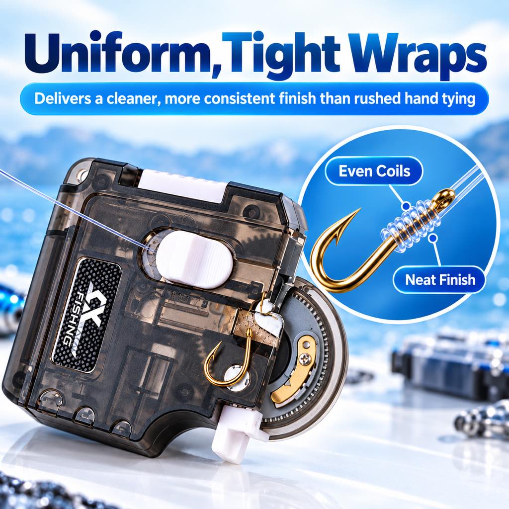 Electric hook tying tool for uniform line wraps