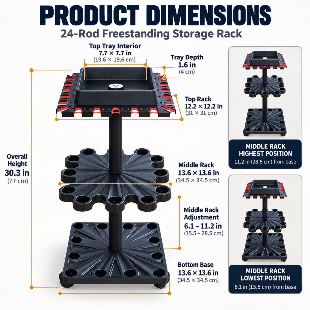 24-rod freestanding storage rack product dimensions