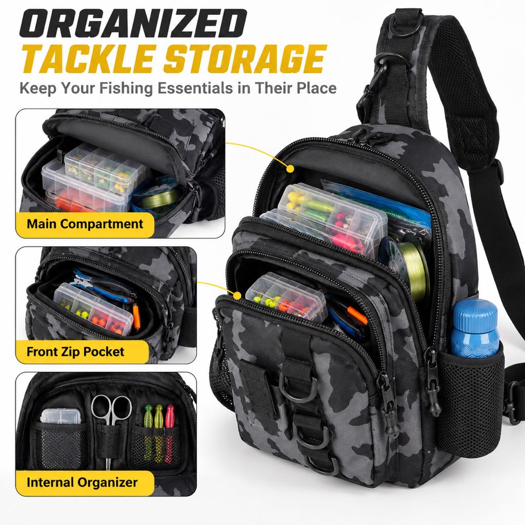 Organized tackle storage compartments