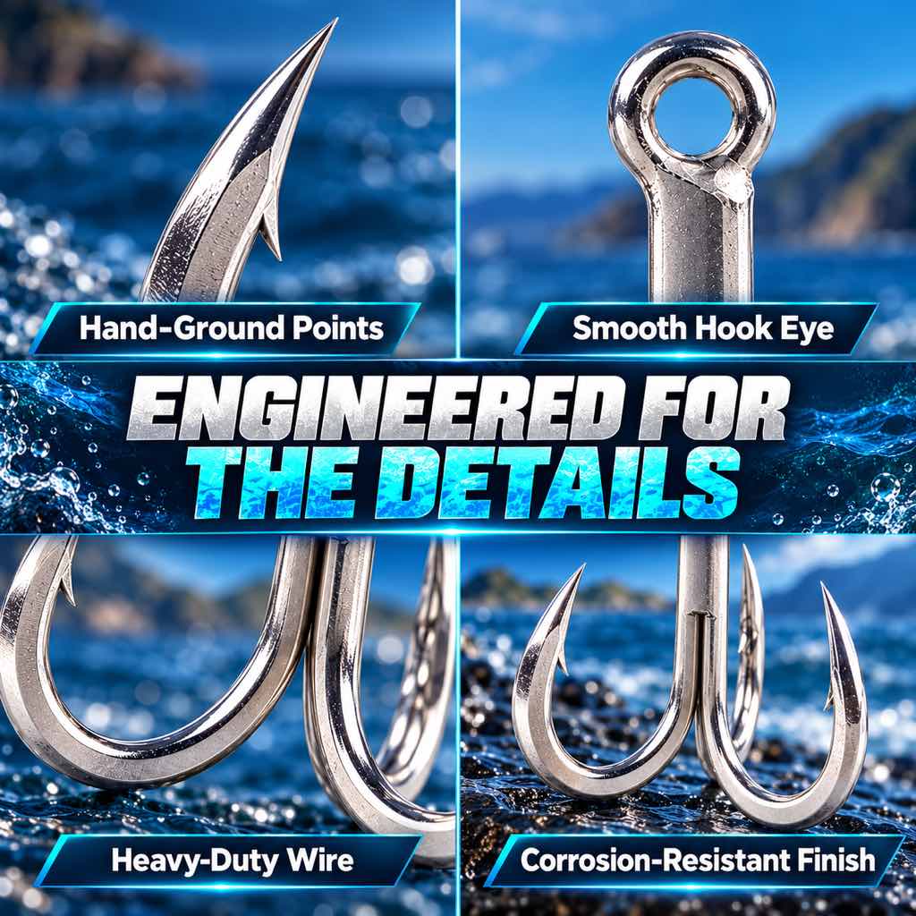 Silver saltwater treble fishing hooks for lure replacement — Image 4