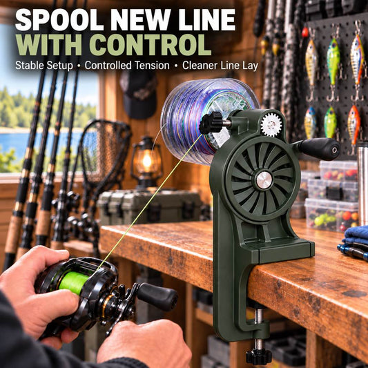 Fishing line spooler loading new line with controlled tension
