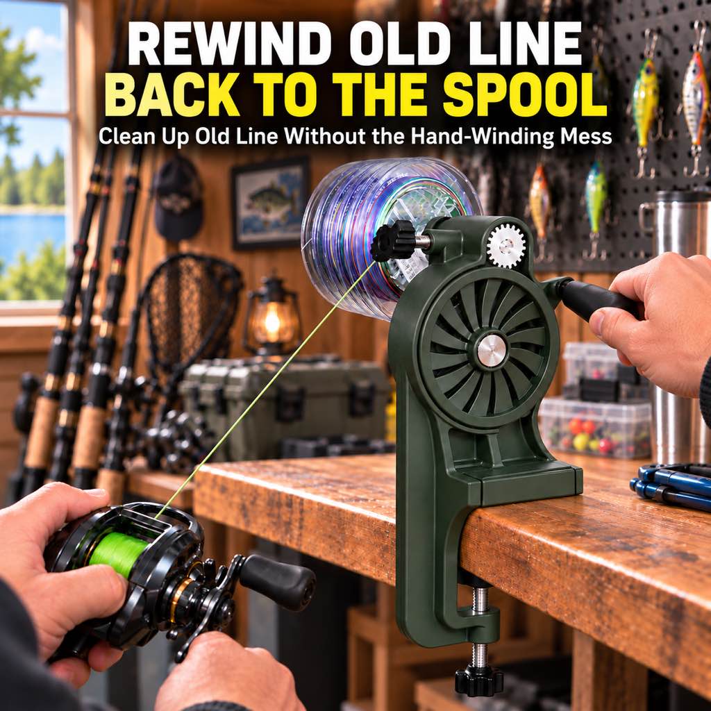 Fishing line winder rewinding old line back to a spool
