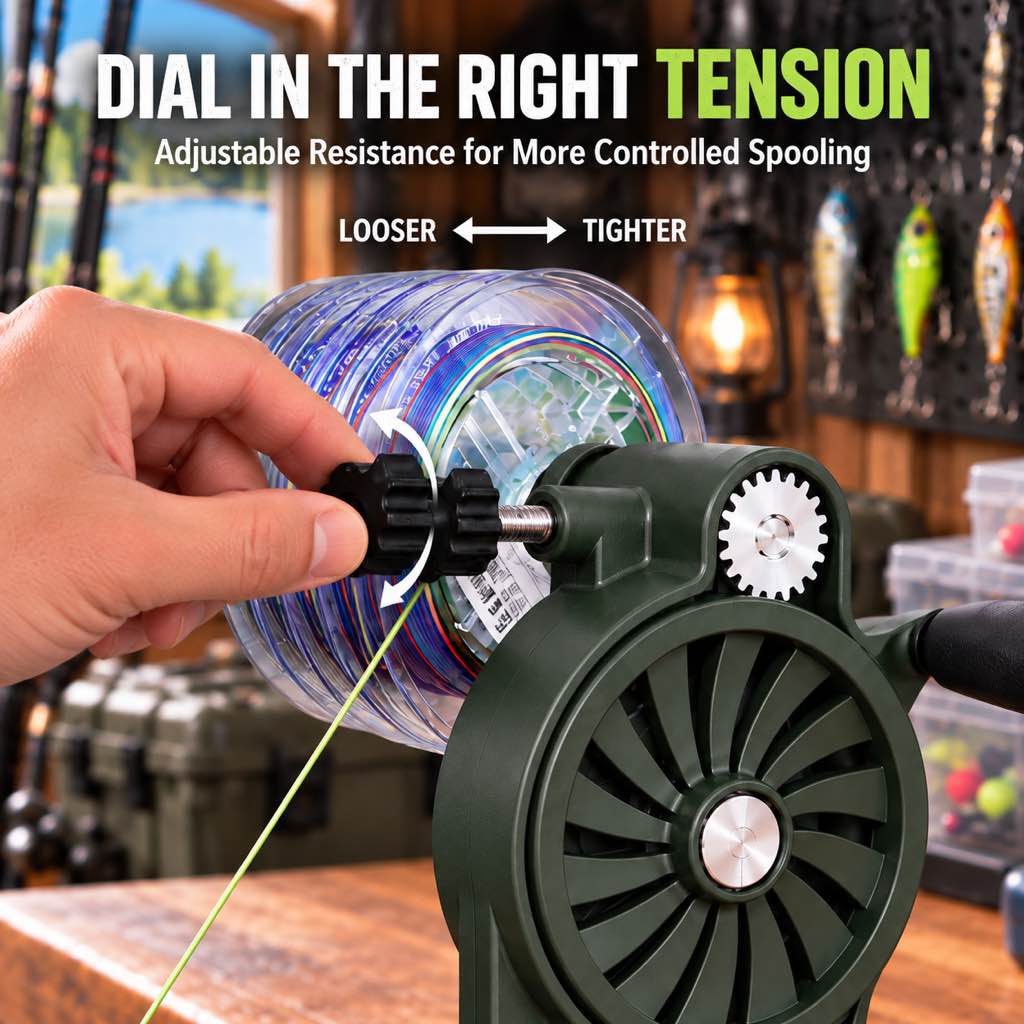 Reel spooler adjustable line tension control