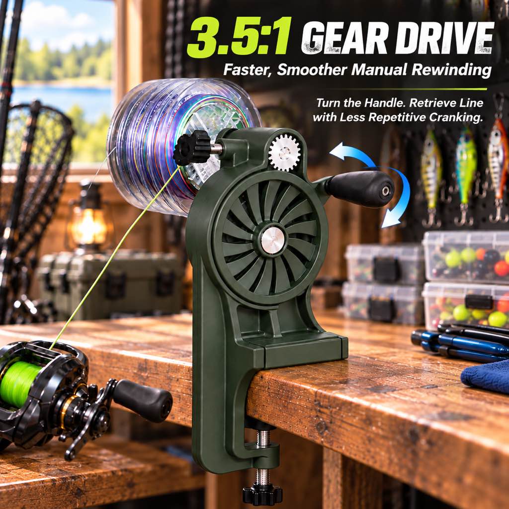 Fishing reel winder 3.5 to 1 manual gear drive