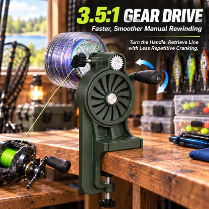 Fishing reel winder 3.5 to 1 manual gear drive