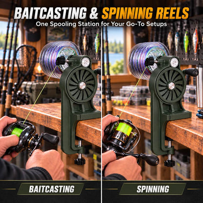 Line spooler for baitcasting and spinning reels