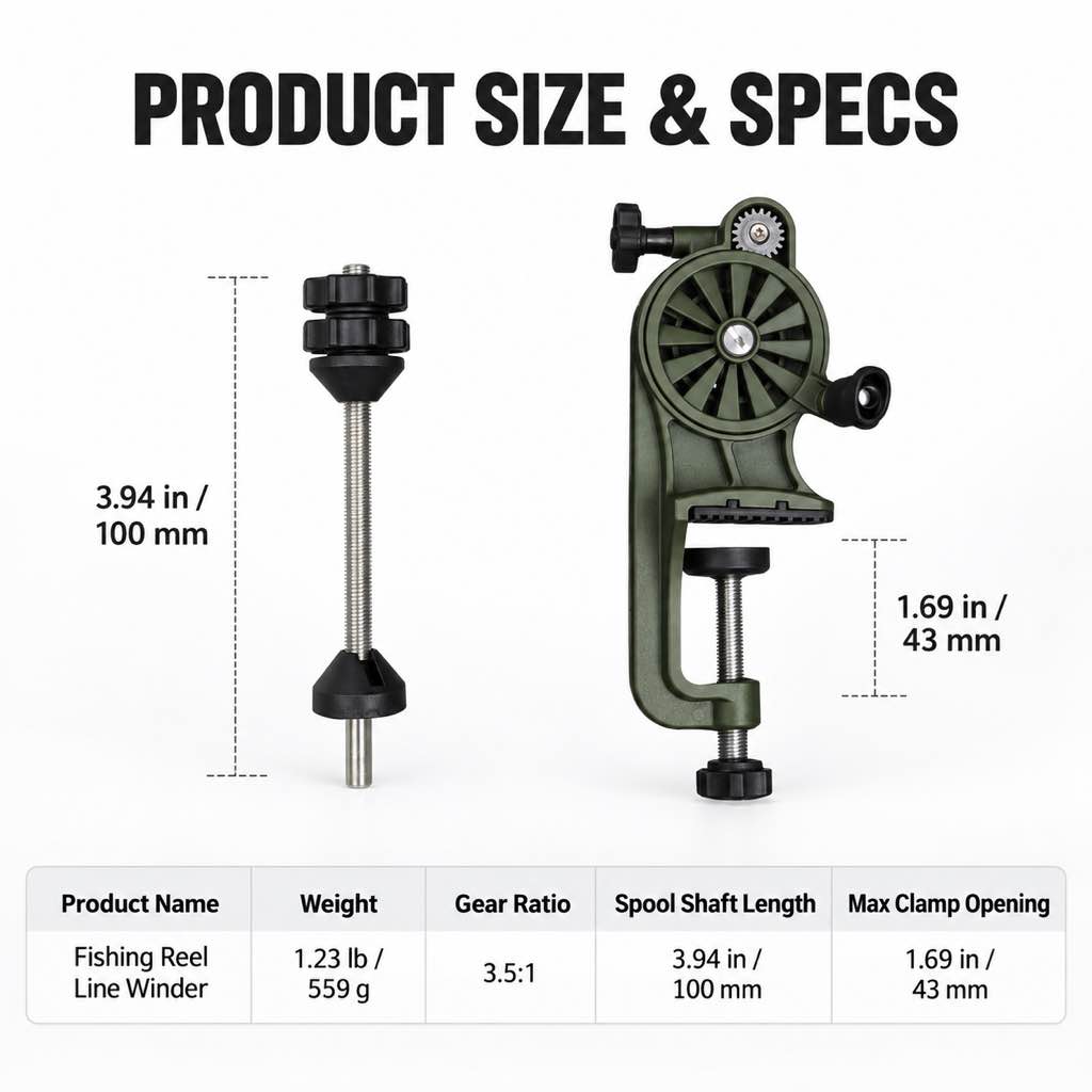 Fishing reel line winder size and specifications