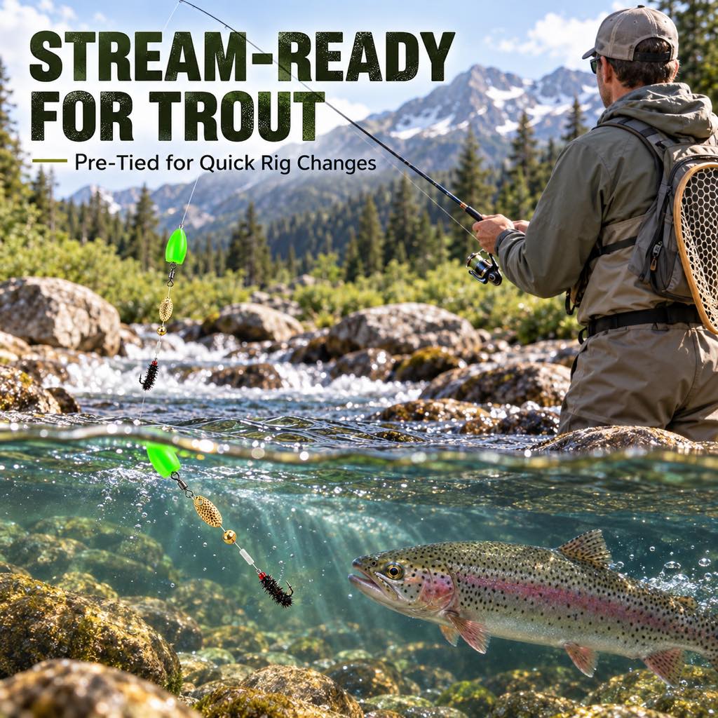 Pre-tied spin fly rig for stream trout fishing