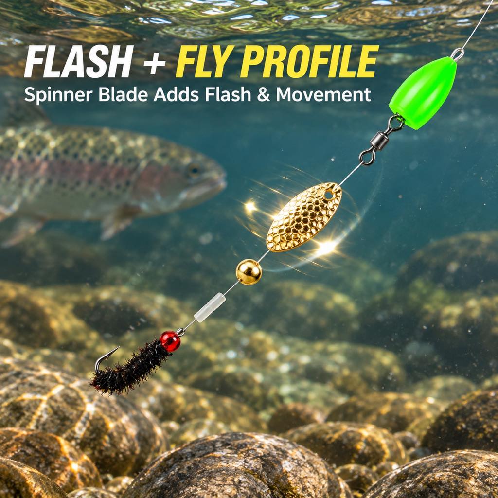 Spinner flash and fly-style hook profile