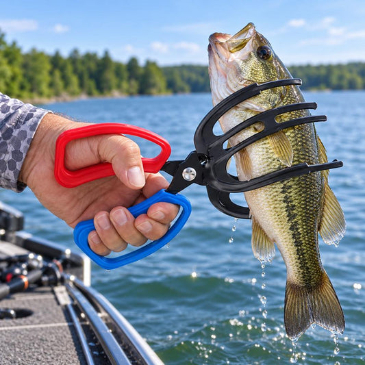 3-prong metal fish gripper tongs in use