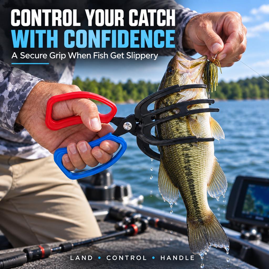 Metal fish gripper tongs for controlled fish handling