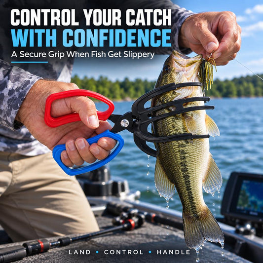 Metal fish gripper tongs for controlled fish handling