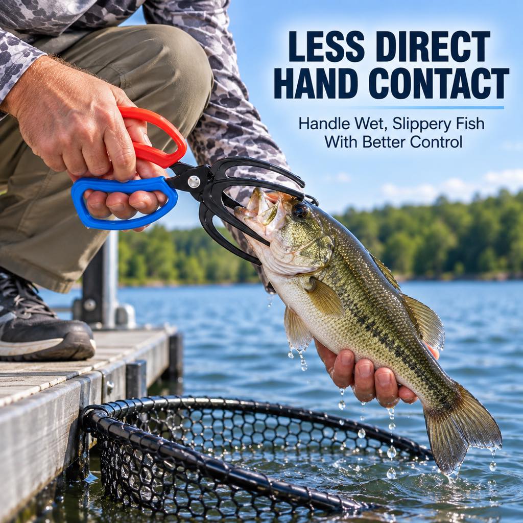 Fish gripper tongs help reduce direct hand contact