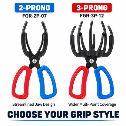 Metal fish gripper tongs in 2-prong and 3-prong styles