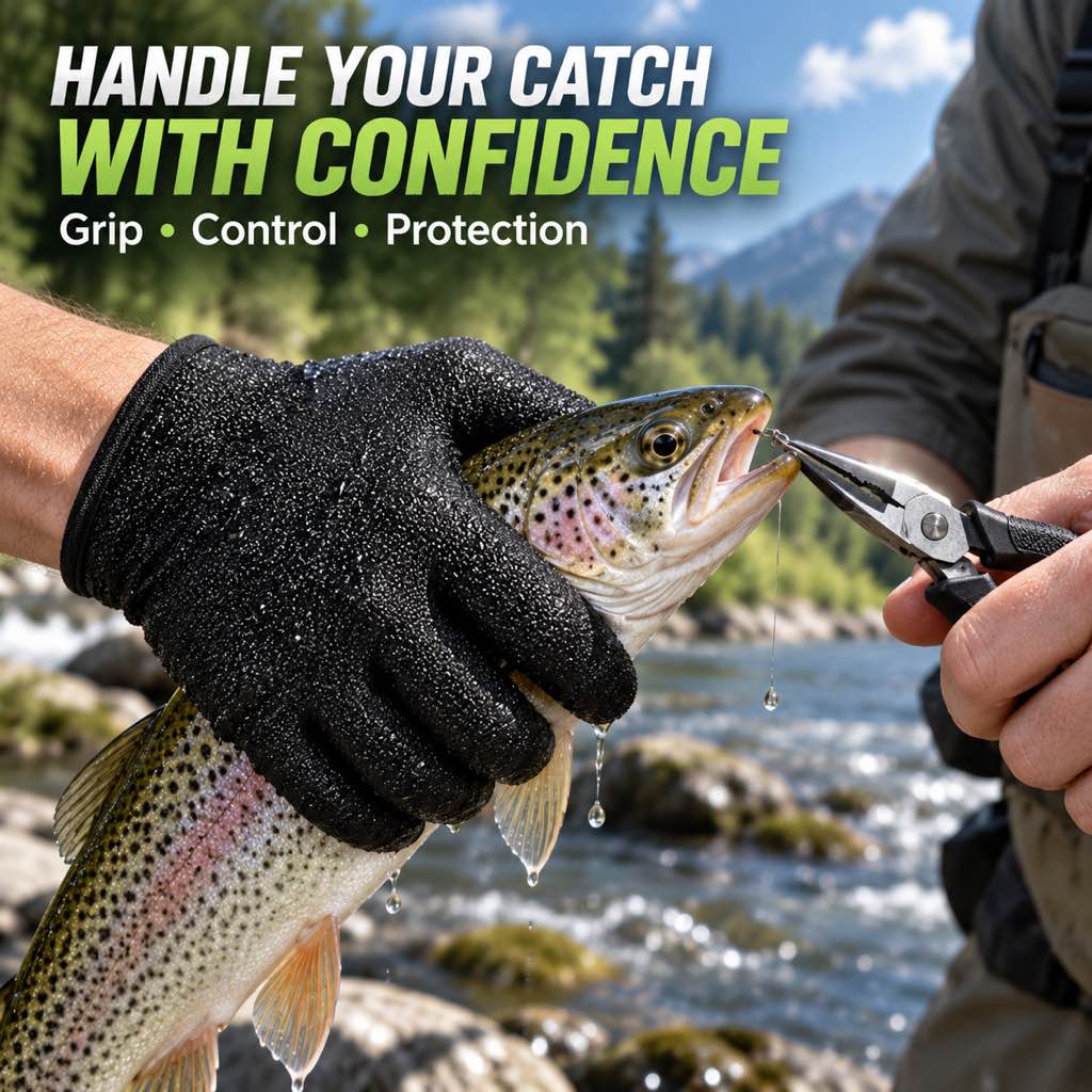 Fish handling glove for grip, control, and protection