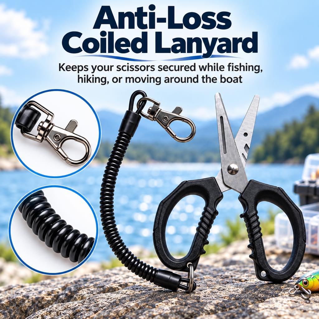 Fishing line scissors with stainless steel cutting blades