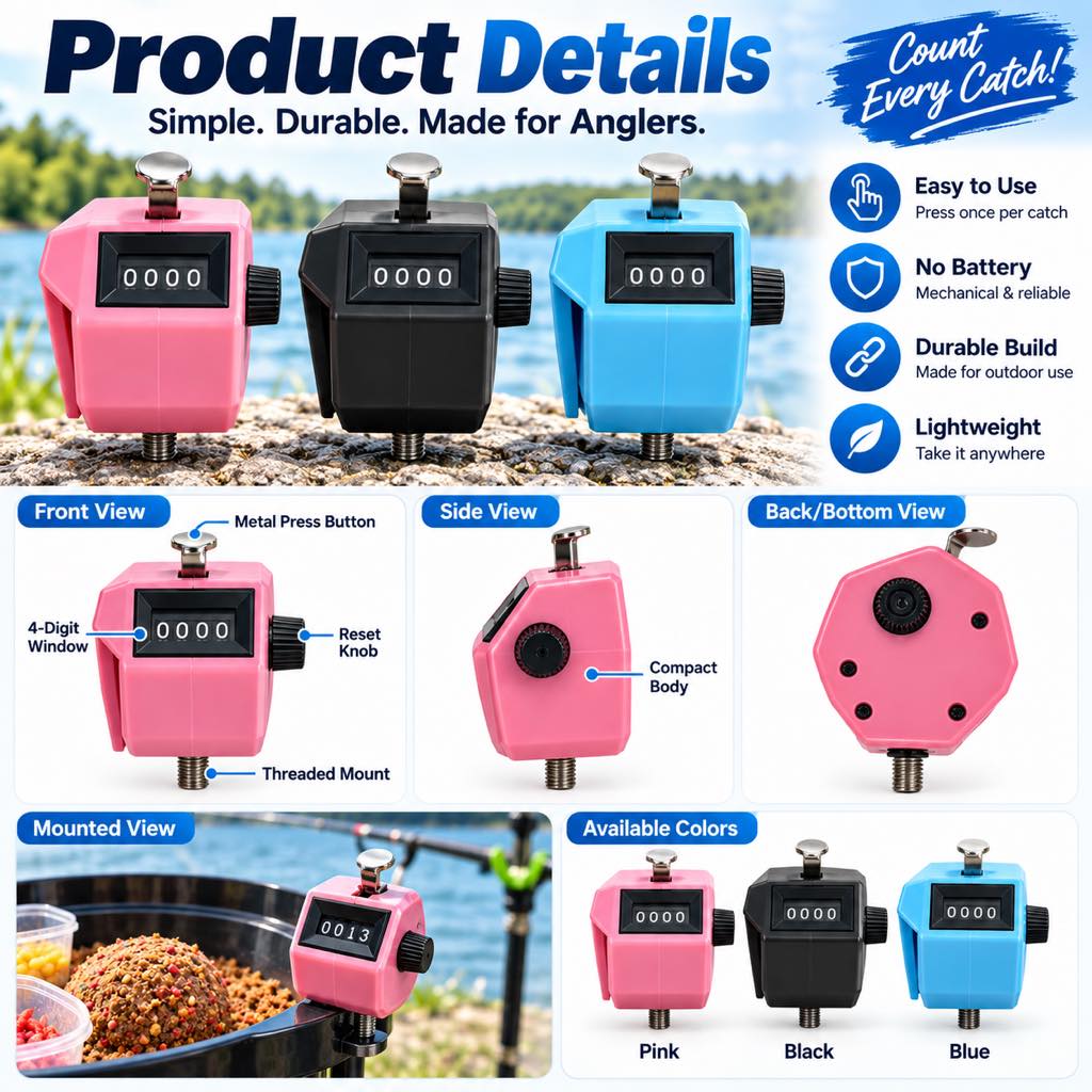 Black blue and pink fishing tally counter color options