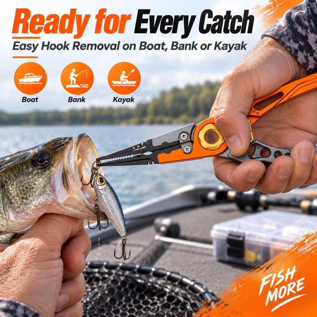 Orange fishing pliers SKU for lure fishing