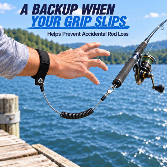 Anti-drop fishing rod tether when your grip slips