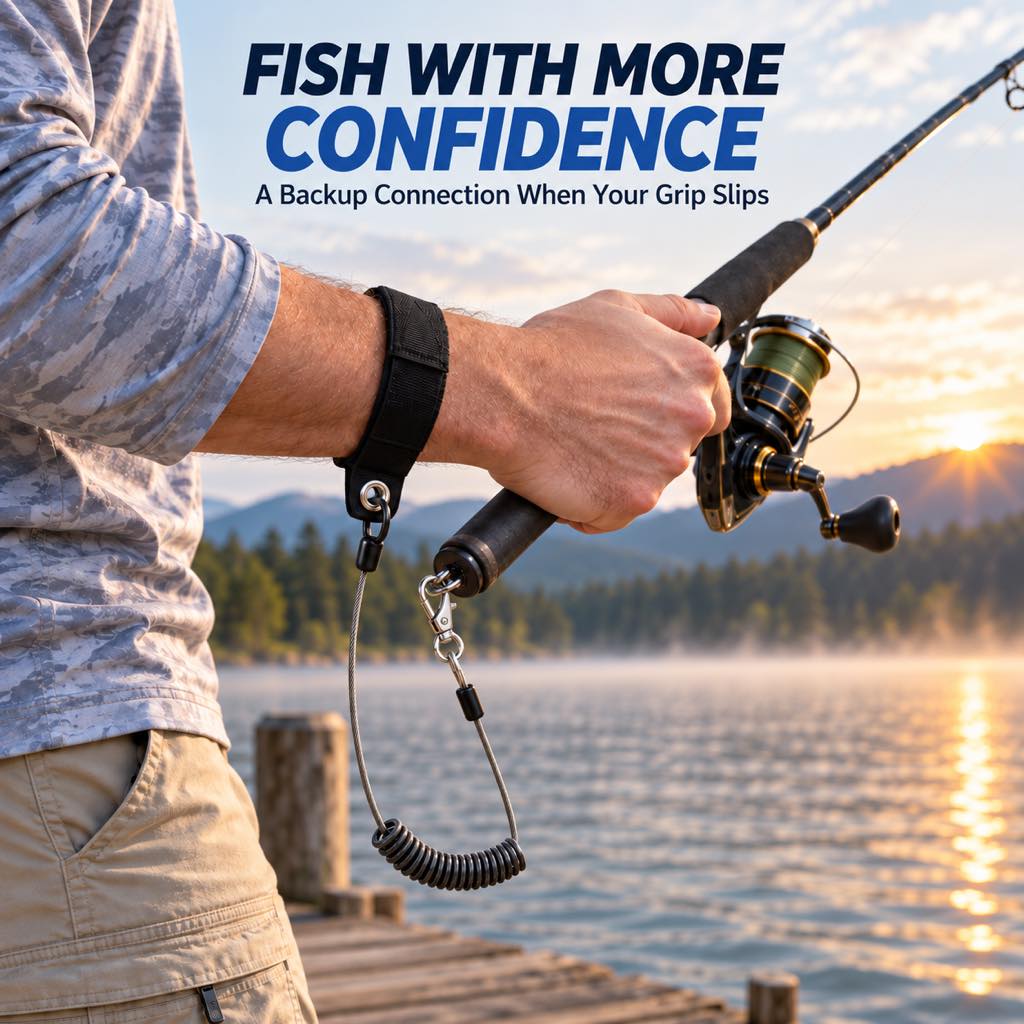 Fishing rod lanyard backup connection for secure fishing