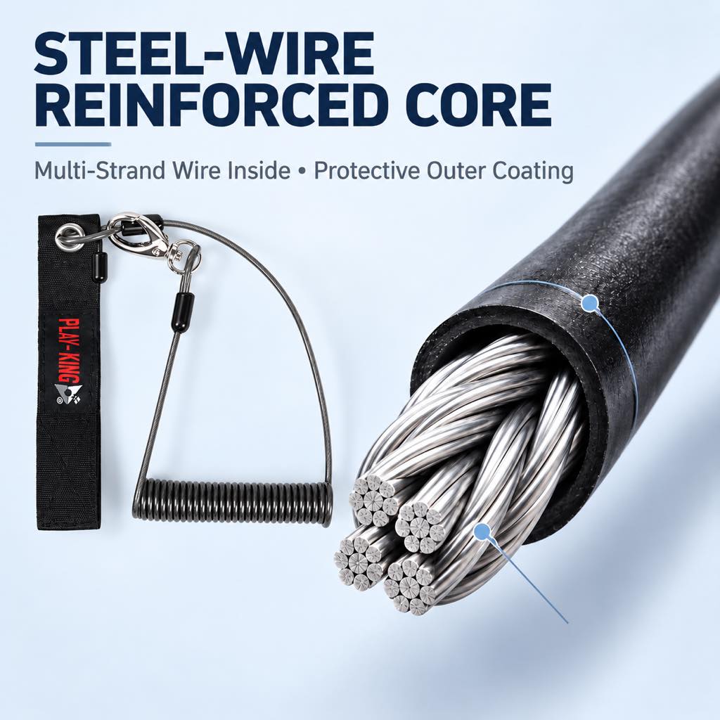 Fishing lanyard steel-wire reinforced core