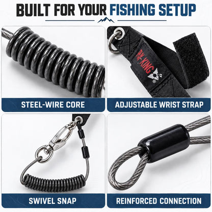 Fishing rod safety lanyard construction features