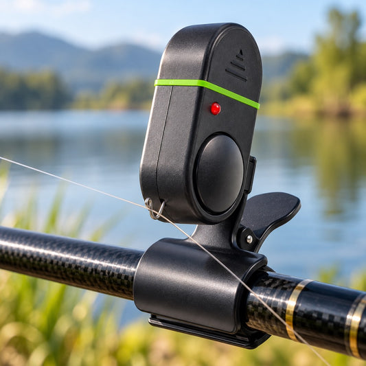 Black green fishing bite alarm SKU image without text