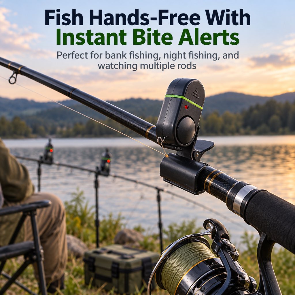 Fishing bite alarm for bank fishing and multiple rod setups
