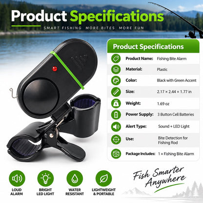 Fishing bite alarm specifications for LED sound alert