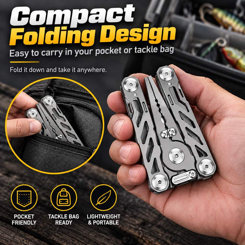 Compact folding fishing pliers design