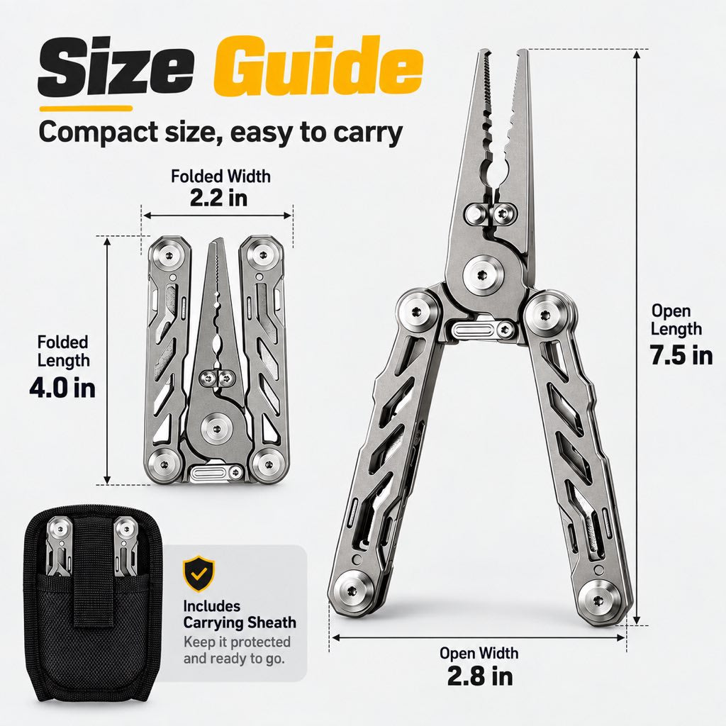Folding fishing pliers size guide