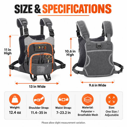 Fly fishing chest pack dimensions and specifications