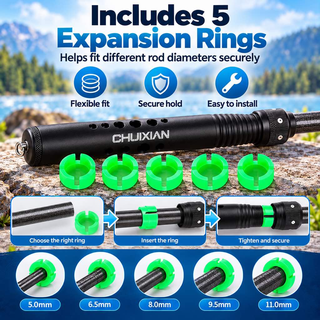 Fishing rod replacement handle expansion rings