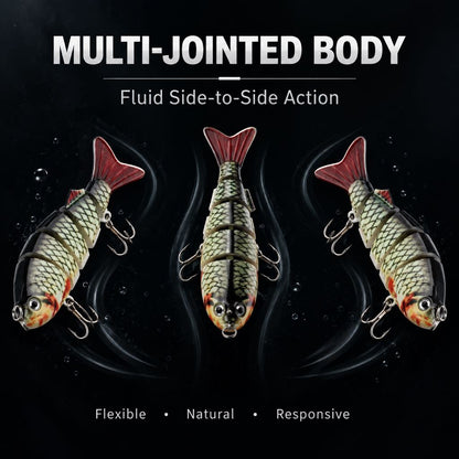 Multi-jointed hard swimbait showing fluid side-to-side action