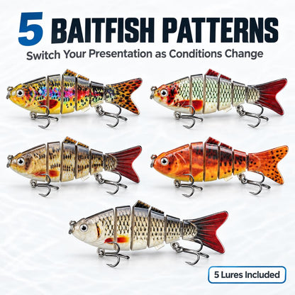 Five assorted baitfish patterns included in the swimbait set