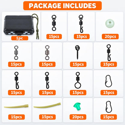 220-piece carp fishing accessories kit package contents