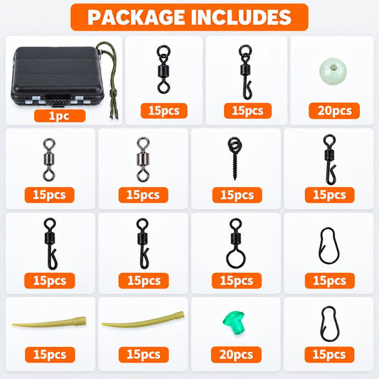 220-piece carp fishing accessories kit package contents