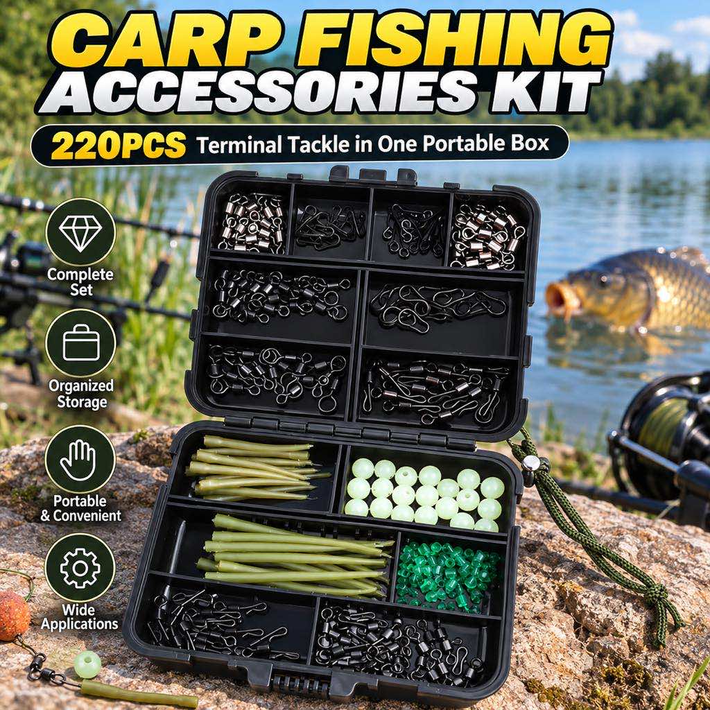 220-piece carp fishing accessories kit for bank fishing