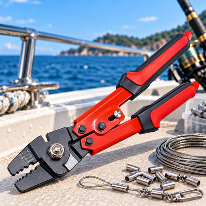 Saltwater fishing crimping pliers with wire cutter for leader sleeves